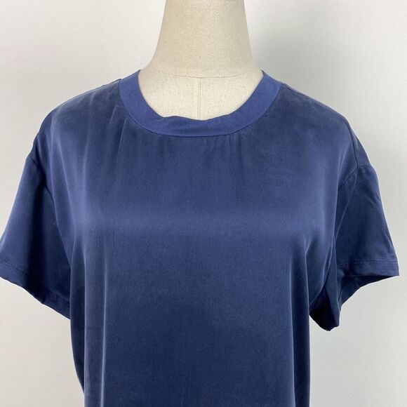 QUINCE Navy Blue 100% Washable Silk Pajama Tee NWOT Size Small - Picture 6 of 14